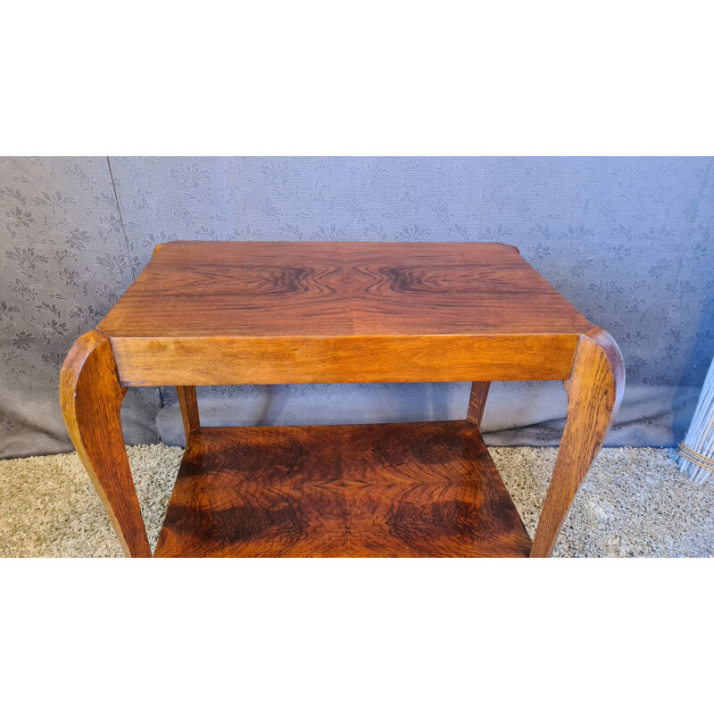 Vintage Art Deco side table in walnut and oakwood