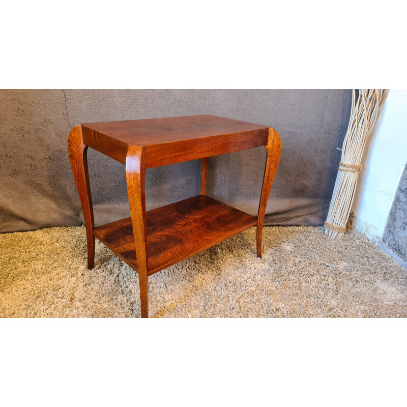 Vintage Art Deco side table in walnut and oakwood