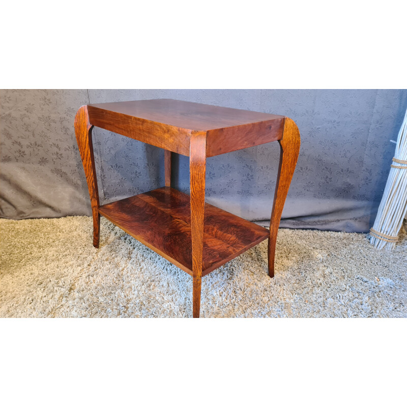 Vintage Art Deco side table in walnut and oakwood