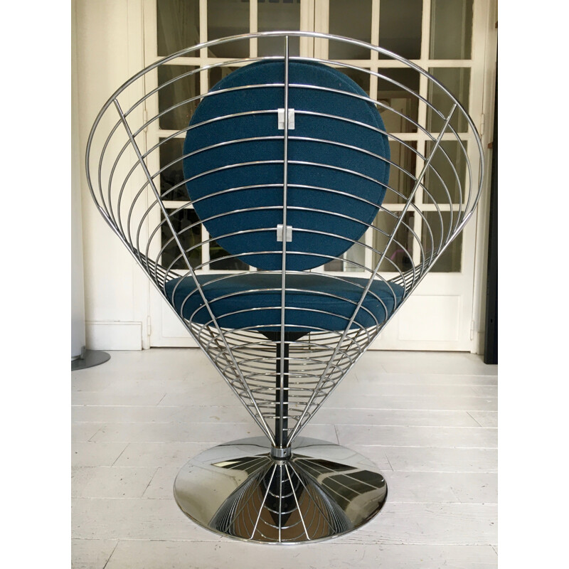 Fauteuil vintage "wire cone" bleu de Verner Panton pour Fritz Hansen, 1990