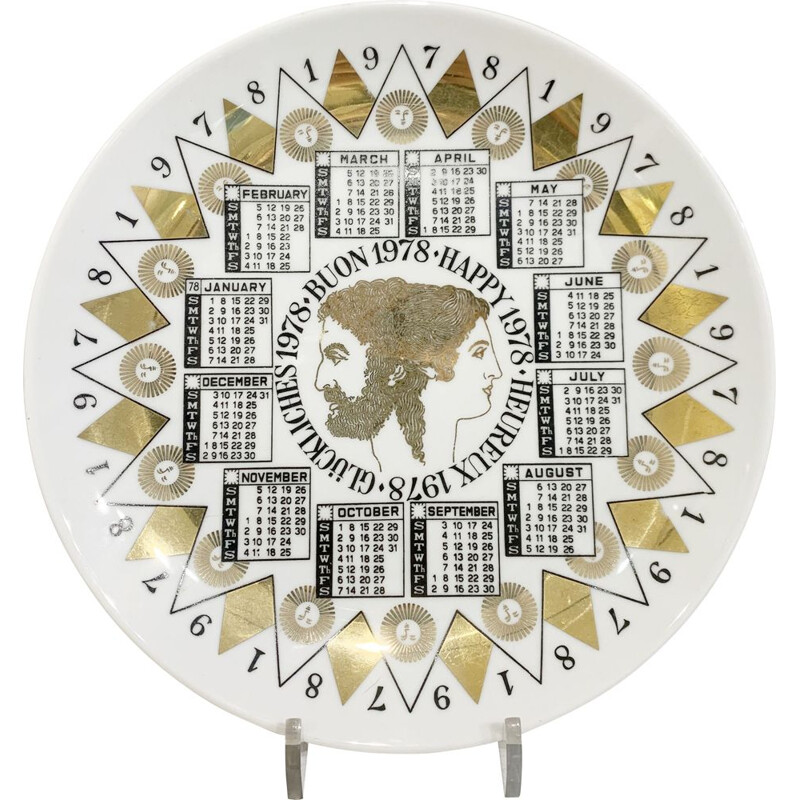 Vintage porcelain calendar plate by Piero Fornasetti, 1978