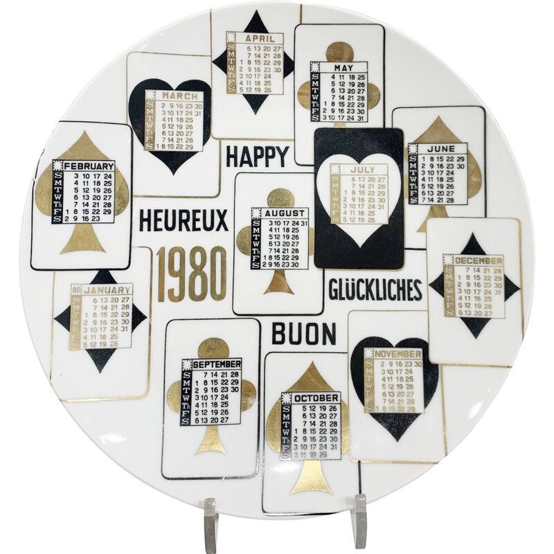 Vintage calendar porcelain plate by Piero Fornasetti, 1980