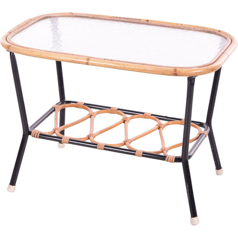 Vintage bamboo and glass coffee table by Rohe Noordwolde, 1950s
