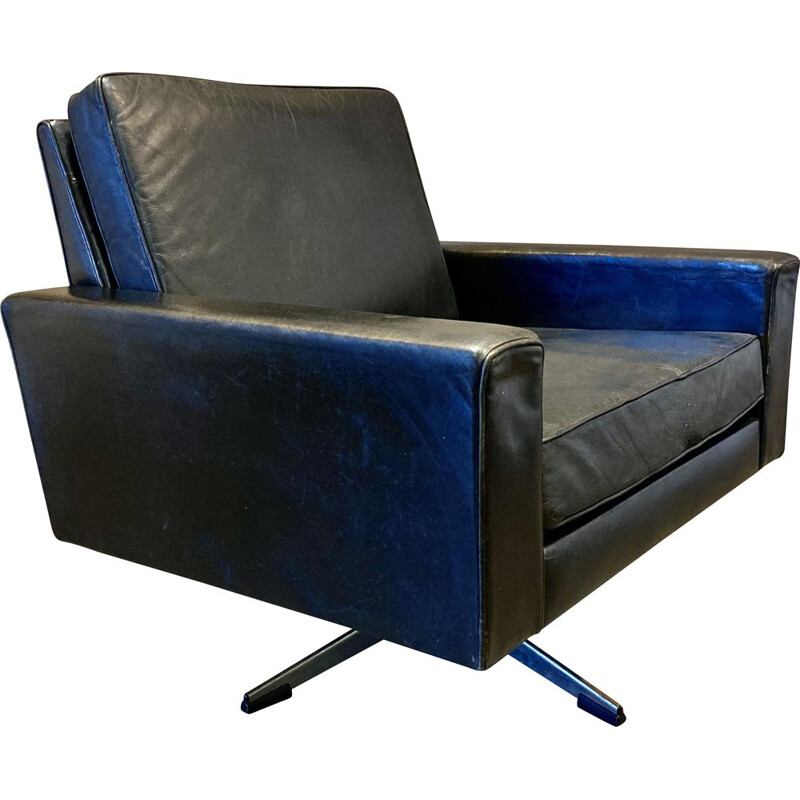 Fauteuil vintage en cuir noir, 1950