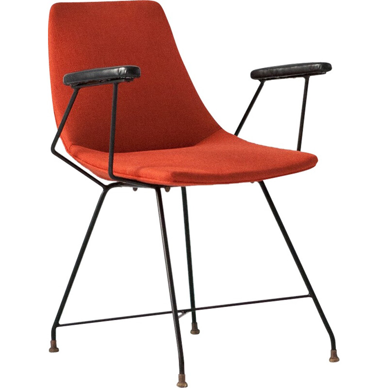 "Aster" Fratelli Saporiti Italian armchair in orange leatherette - 1950s