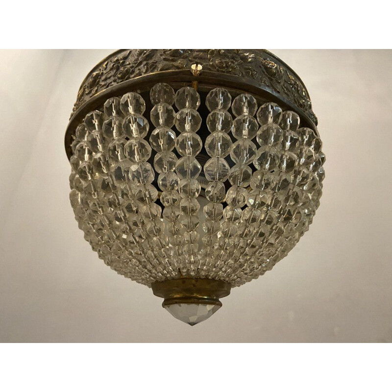 Italian vintage crystal beaded chandelier, 1950s