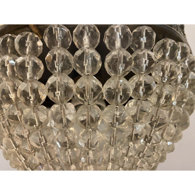 Lustre italien vintage en cristal perlé, 1950