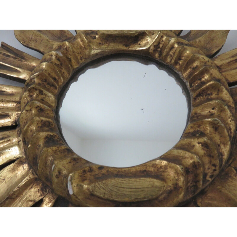 Vintage sun mirror in gilded wood, 1960s