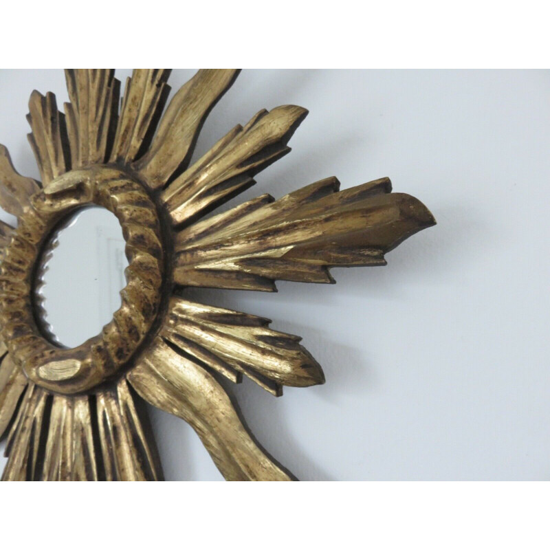 Vintage sun mirror in gilded wood, 1960s