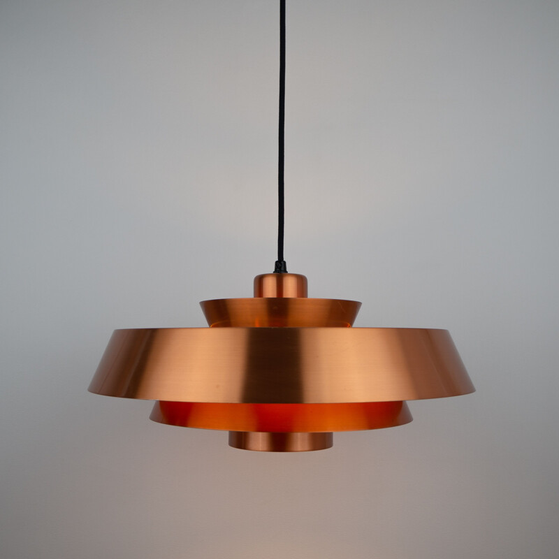 Danish vintage copper pendant lamp Nova by Jo Hammerborg for Fog og Morup, 1963