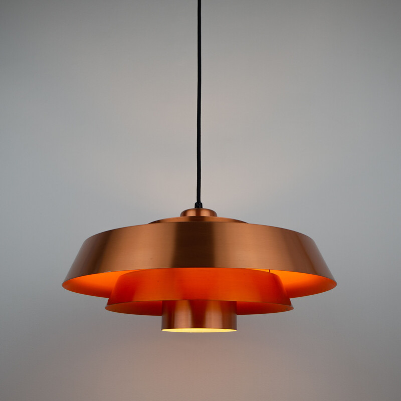 Danish vintage copper pendant lamp Nova by Jo Hammerborg for Fog og Morup, 1963