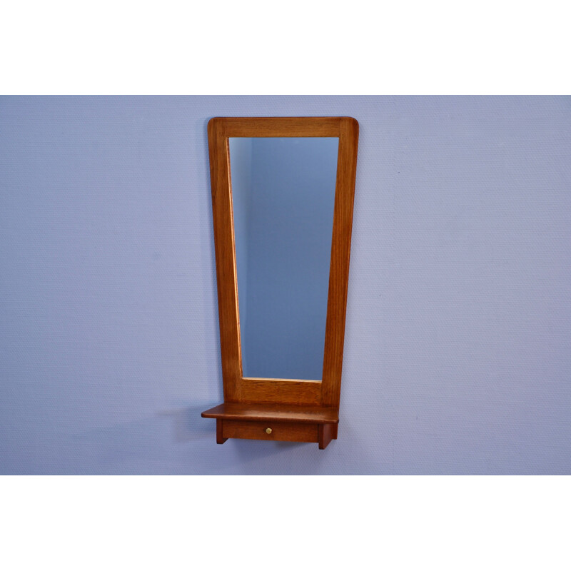 Danish vintage mirror with drawer in teak, 1960s