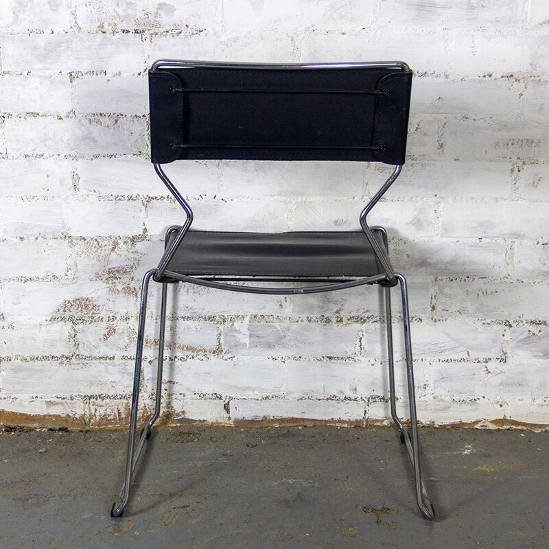 Paire de chaises vintage en métal chromé et cuir noir de Giandomenico Belotti, 1980