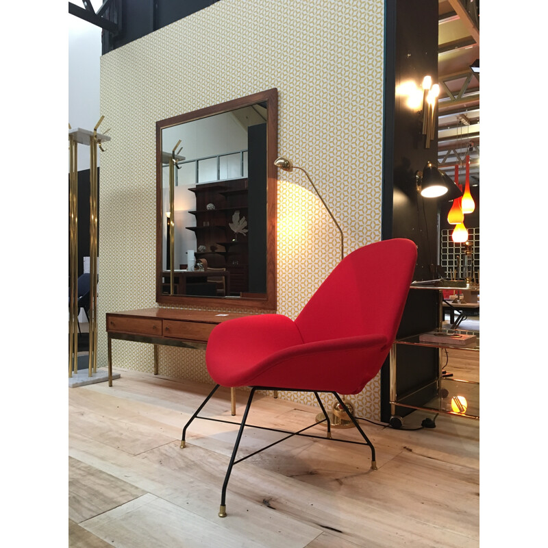 Pair of armchairs in red fabric, Augusto BOZZI - 1960s