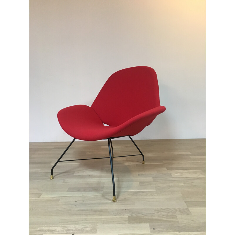 Pair of armchairs in red fabric, Augusto BOZZI - 1960s