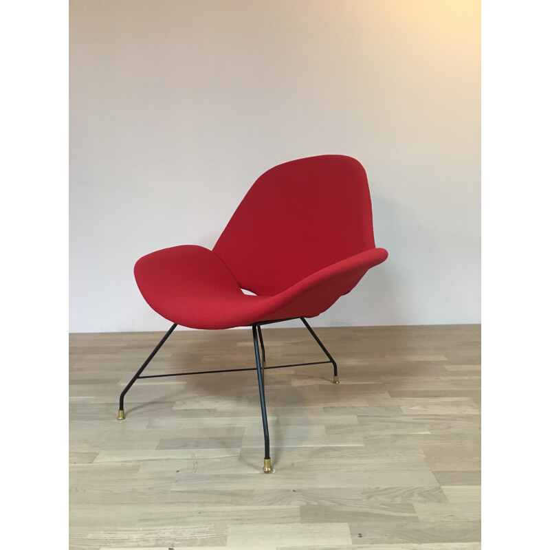 Paire de fauteuils en tissu rouge, Augusto BOZZI - 1960