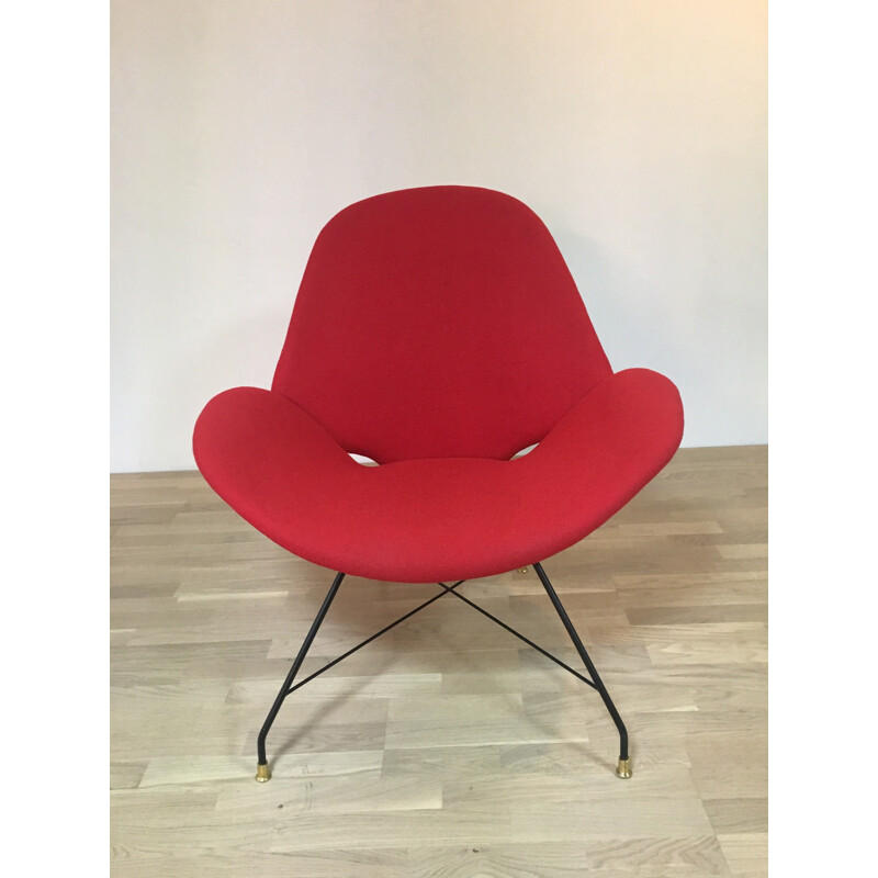 Pair of armchairs in red fabric, Augusto BOZZI - 1960s