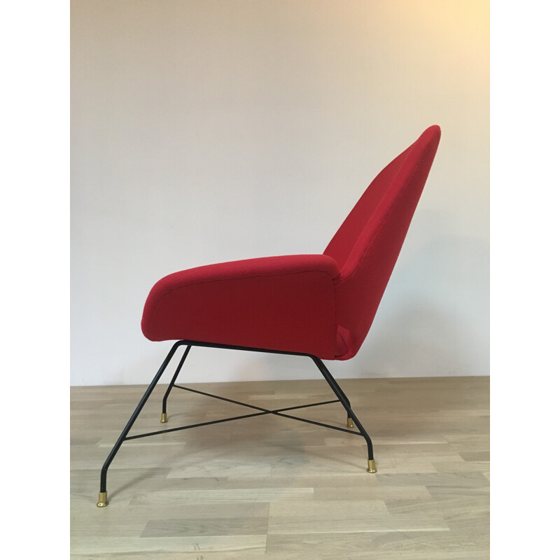 Pair of armchairs in red fabric, Augusto BOZZI - 1960s