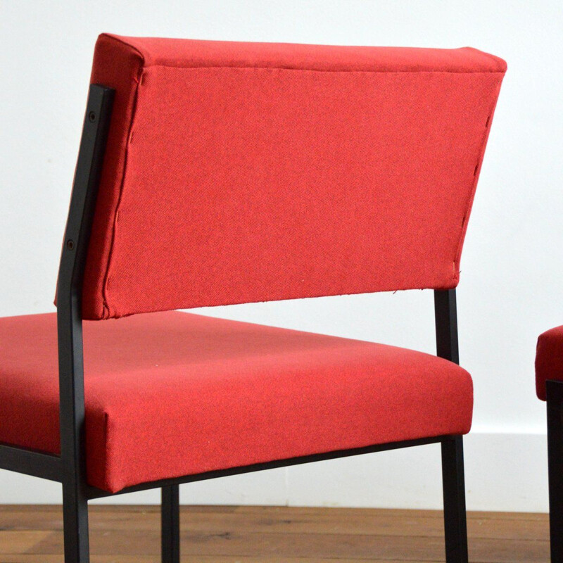 Paar vintage modernistische rode fauteuils van Gijs Van Der Sluis, 1950