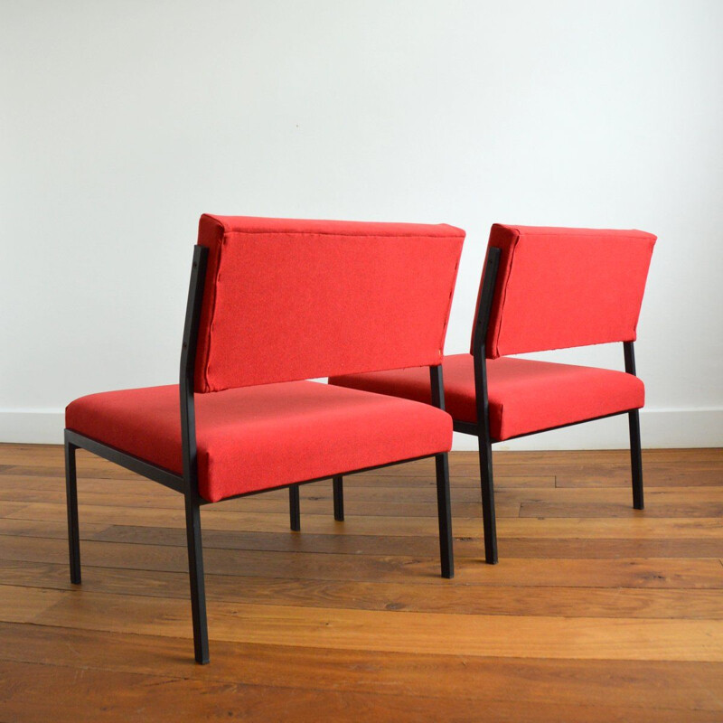 Pair of vintage modernist red armchairs by Gijs Van Der Sluis, 1950