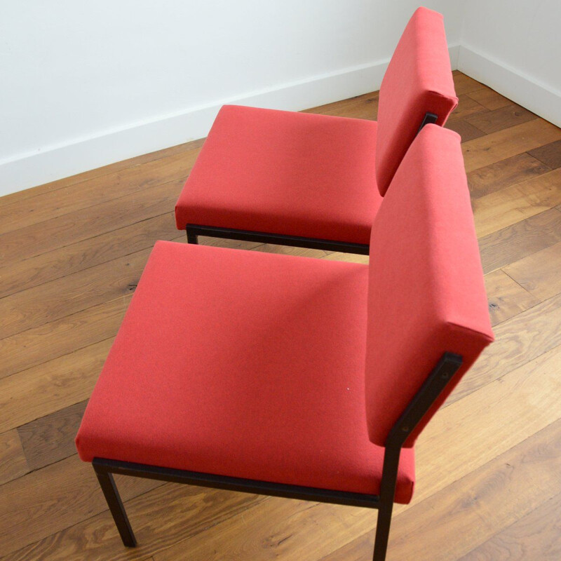 Pair of vintage modernist red armchairs by Gijs Van Der Sluis, 1950
