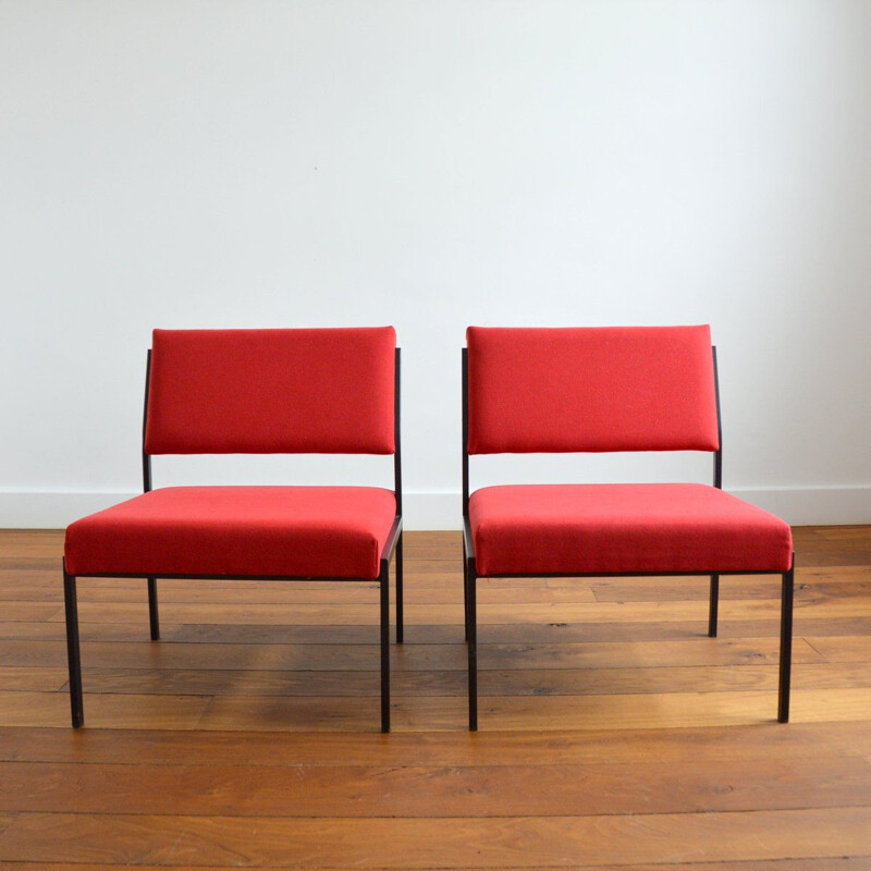 Pair of vintage modernist red armchairs by Gijs Van Der Sluis, 1950