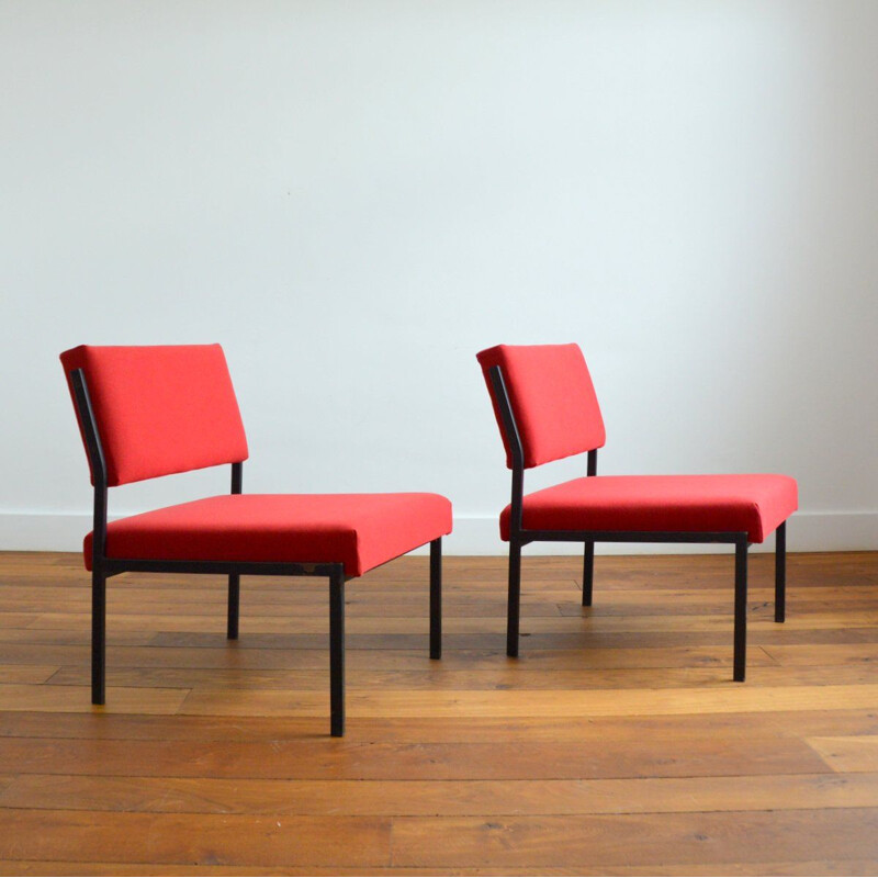 Ein Paar modernistische Vintage-Sessel in Rot von Gijs Van Der Sluis, 1950