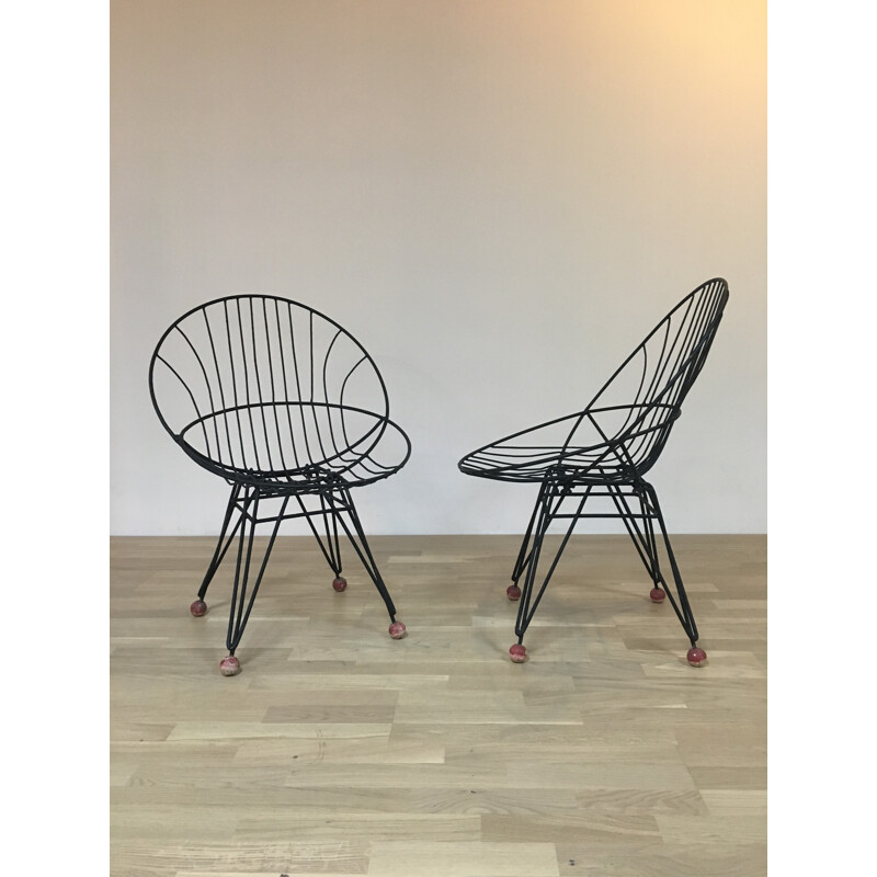 Pair of chairs in metal, Cees BRAAKMAN - 1960s