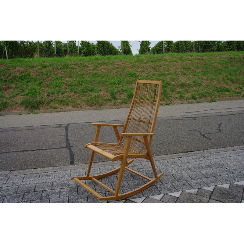 Chaise à bascule vintage en hêtre par Ferds Wolberts pour Werkstatten Hellerau, Allemange 1960