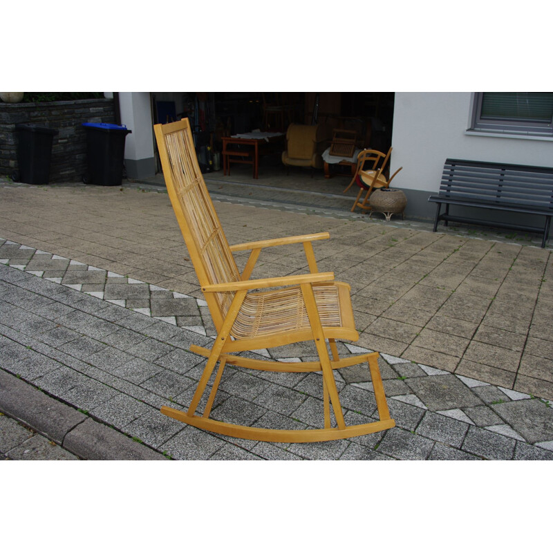 Cadeira de balanço de faia Vintage por Ferds Wolberts para Werkstatten Hellerau, Alemanha 1960