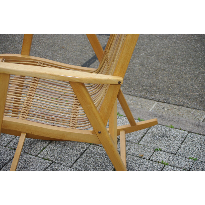 Vintage beech rocking chair by Ferds Wolberts for Werkstatten Hellerau, Germany 1960