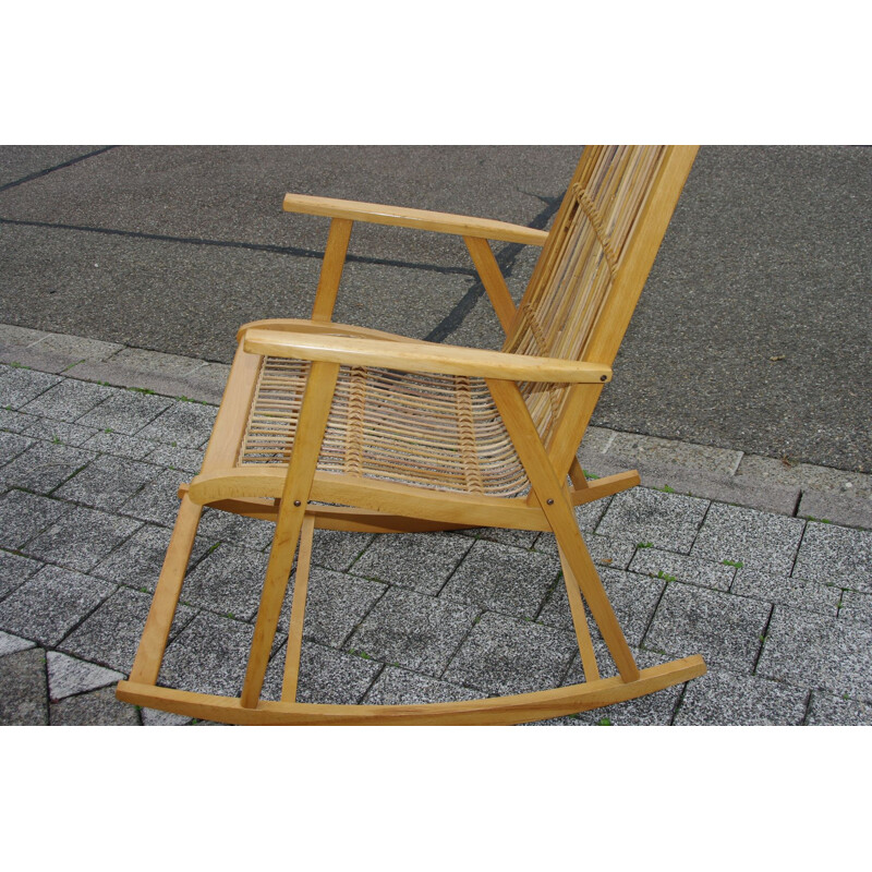 Vintage beech rocking chair by Ferds Wolberts for Werkstatten Hellerau, Germany 1960