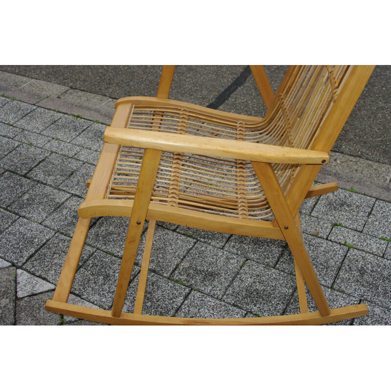 Vintage beech rocking chair by Ferds Wolberts for Werkstatten Hellerau, Germany 1960
