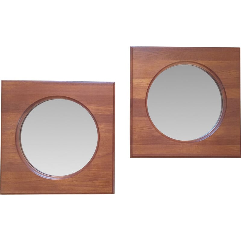 Pair of mid century teak wall mirrors by Hadsten Traeindustri, Denmark 1960s