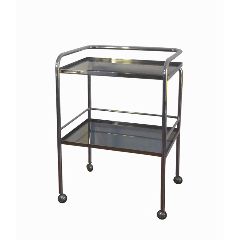 Vintage chrome-plated metal trolley with two trays, 1960