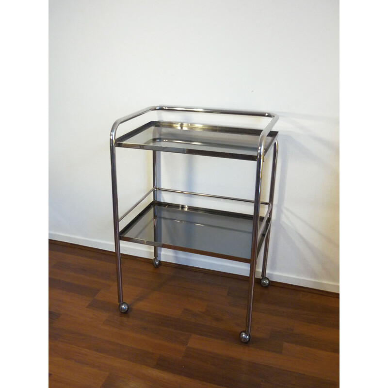 Vintage chrome-plated metal trolley with two trays, 1960