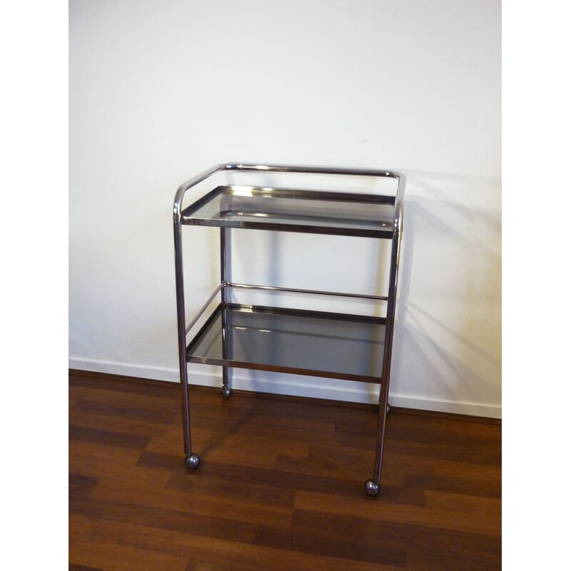 Vintage chrome-plated metal trolley with two trays, 1960