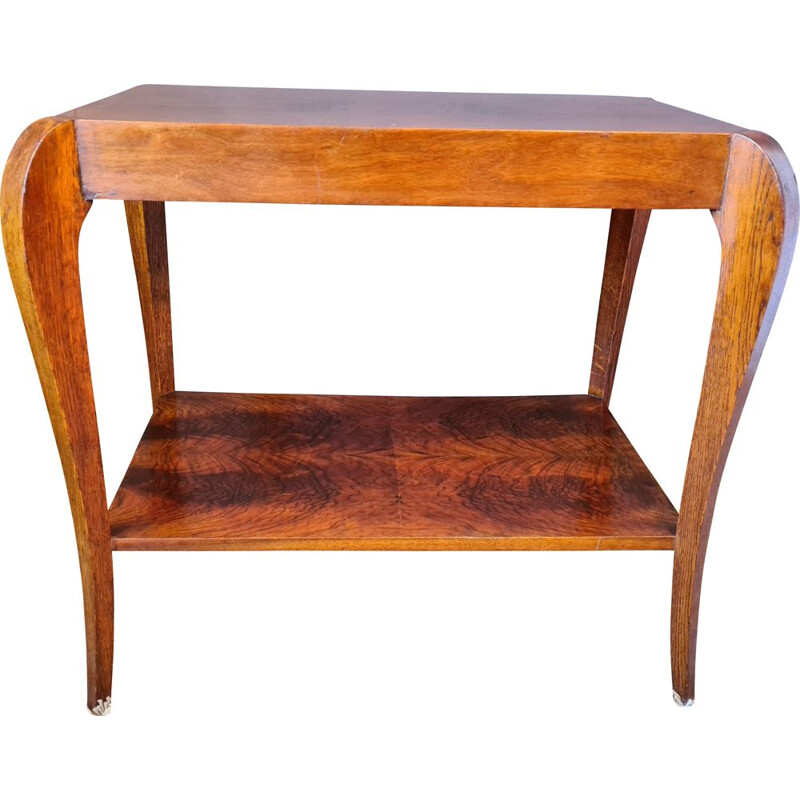 Vintage Art Deco side table in walnut and oakwood