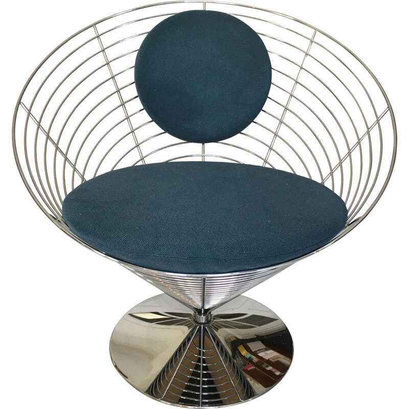 Vintage blue "wire cone" armchair by Verner Panton for Fritz Hansen, 1990