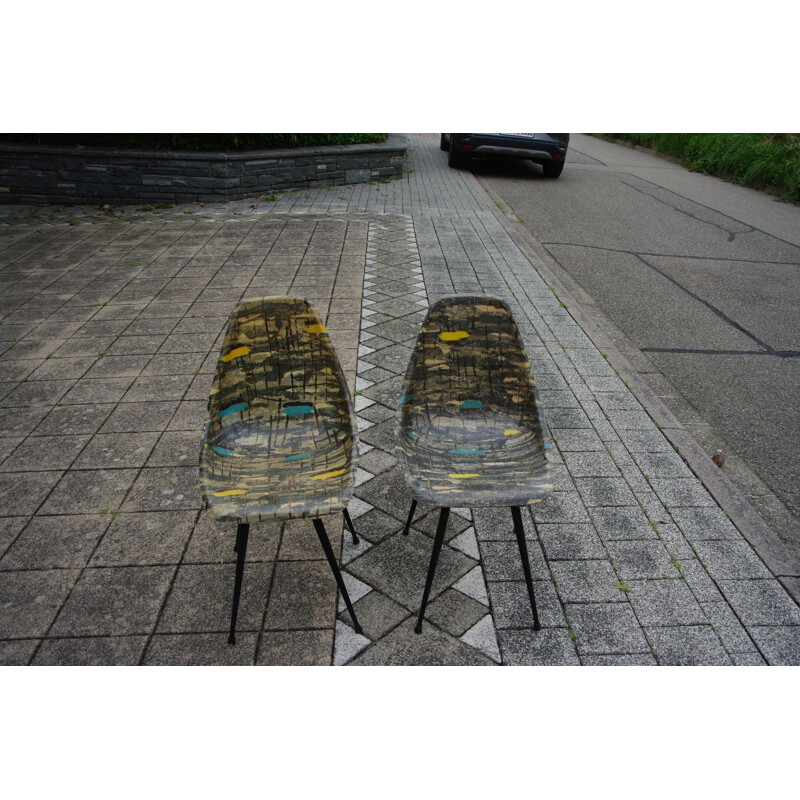 Pair of vintage side chairs by René Jean Caillette for Cogogne, 1950