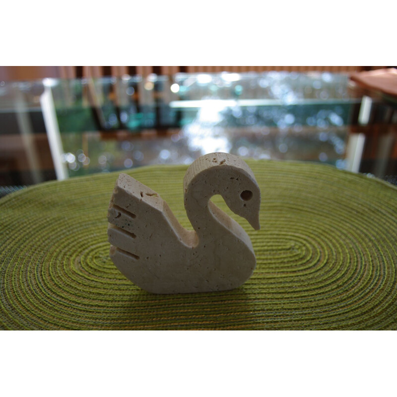 Vintage travertine swan sculpture by Enzo Mari for Fratelli Manel, Italy 1970