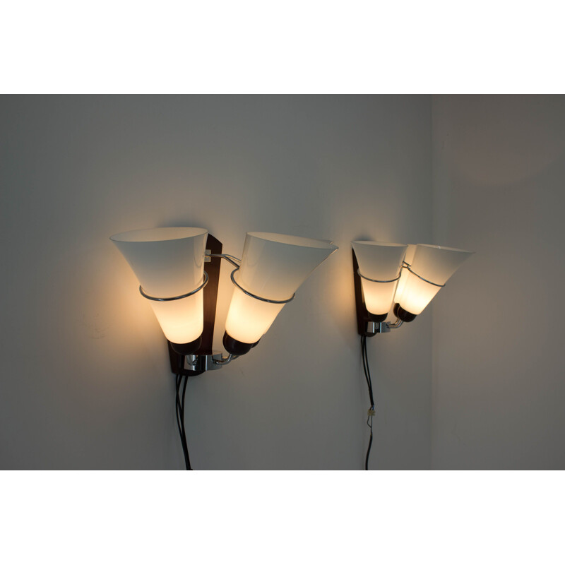 Pair of vintage glass sconces, Czechoslovakia 1970