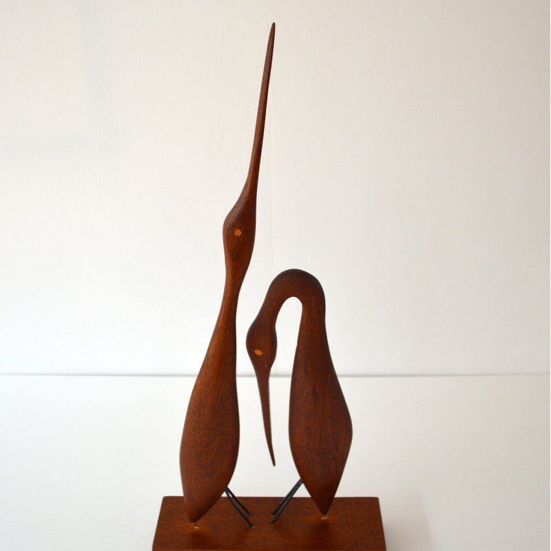 Scandinavian carved herons in teak, 1960