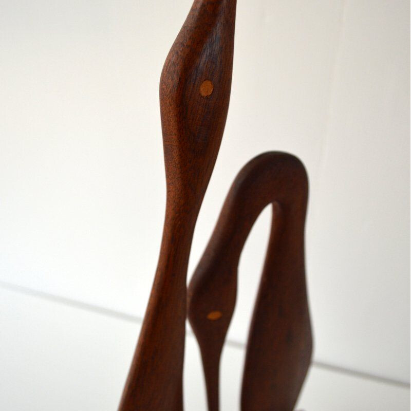 Scandinavian carved herons in teak, 1960