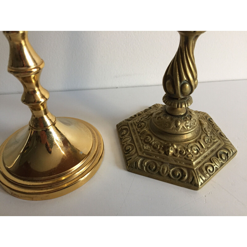 Set of 3 vintage candlesticks in solid brass