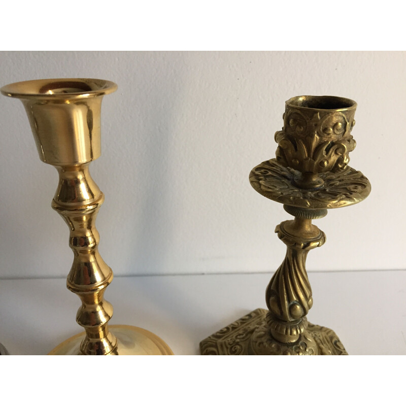 Set of 3 vintage candlesticks in solid brass