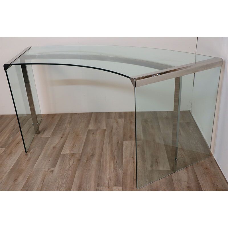 Vintage glass and chrome desk by Gallotti & Radice, 1980