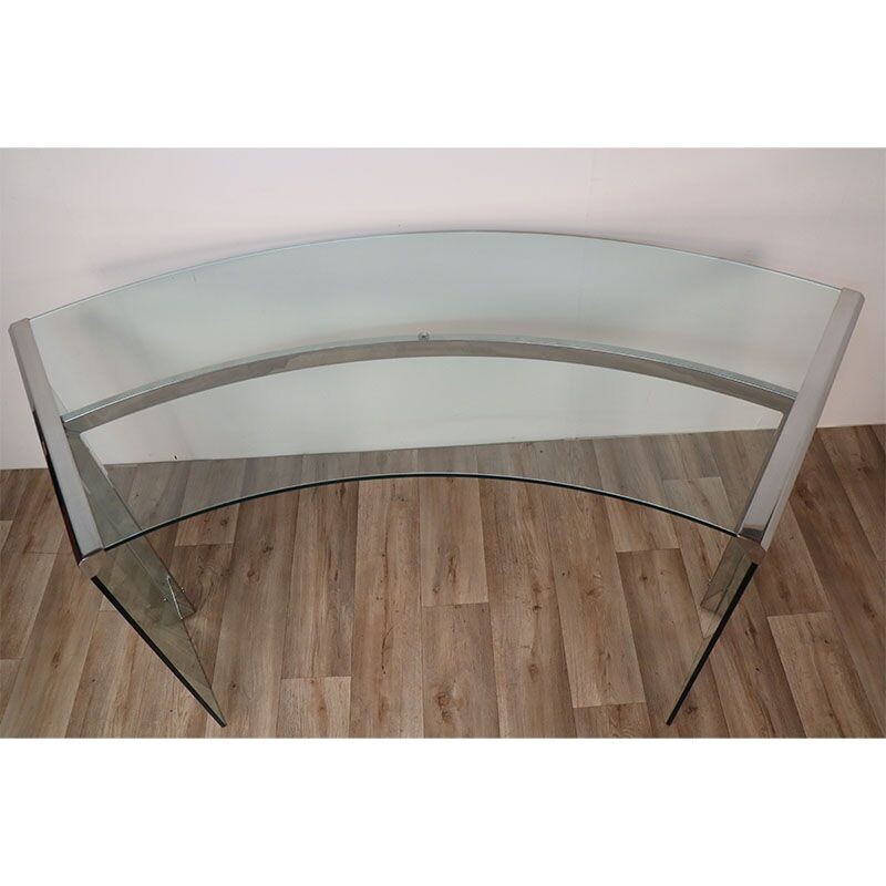 Vintage glass and chrome desk by Gallotti & Radice, 1980