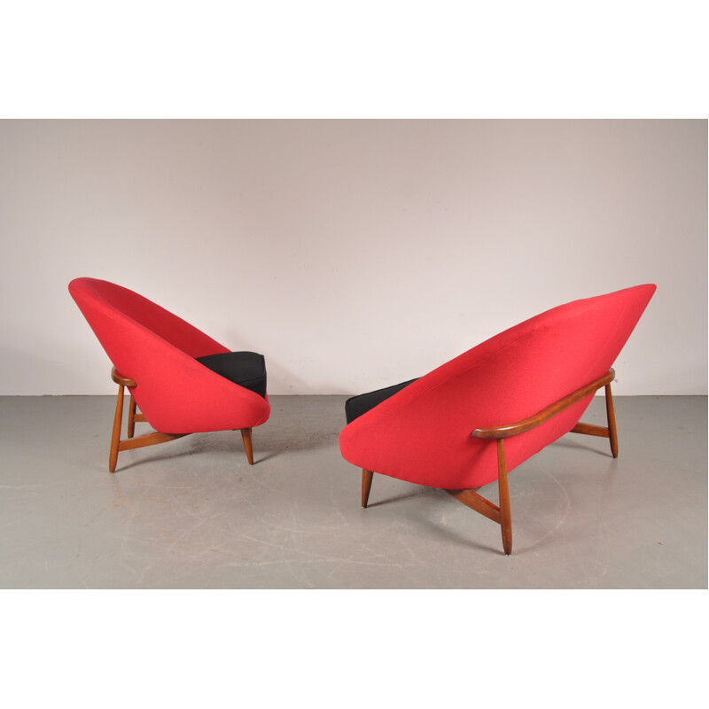 Artifort living room set in red and black fabric, Theo RUTH - 1950s