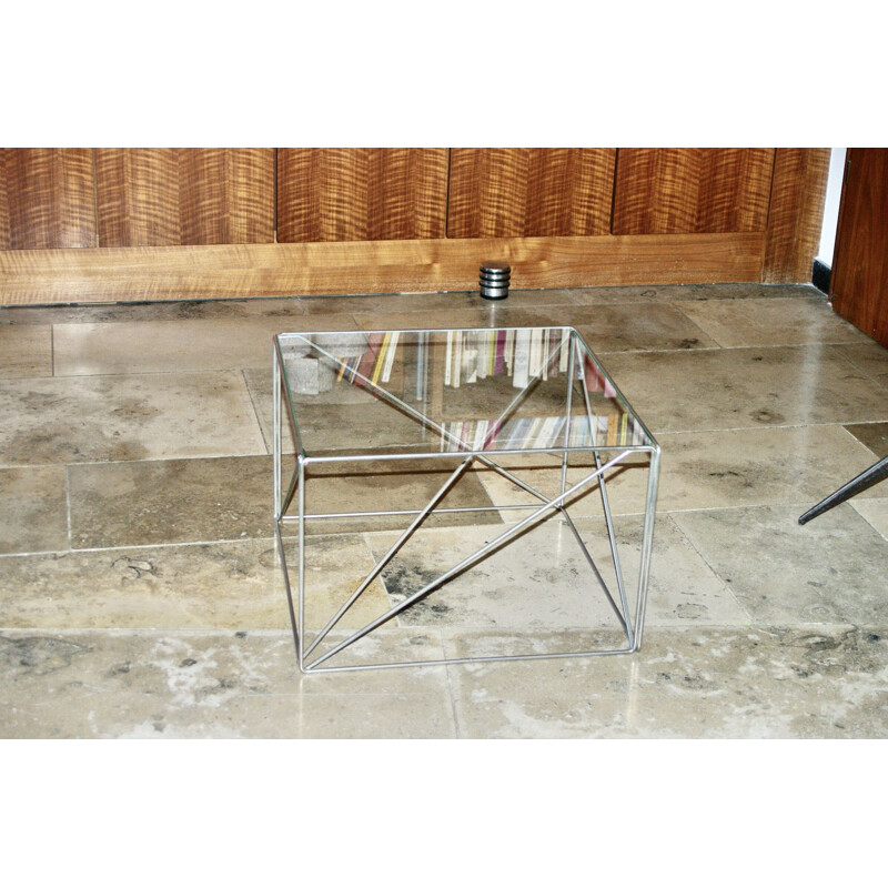 Vintage isosceles glass coffee table by Max Sauze, France 1970